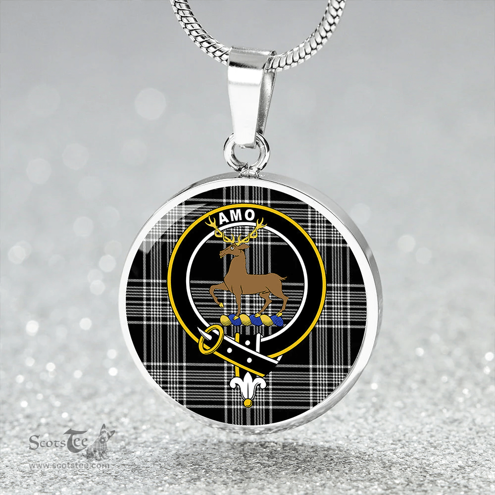 Scottish Scott Black & White Modern Clan Tartan Circle Necklace - Crest Classic Scottish Plaid Tartan Plaid