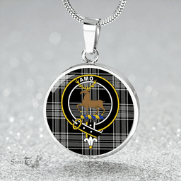 Scottish Scott Black & White Modern Clan Tartan Circle Necklace - Crest Classic Scottish Plaid Tartan Plaid