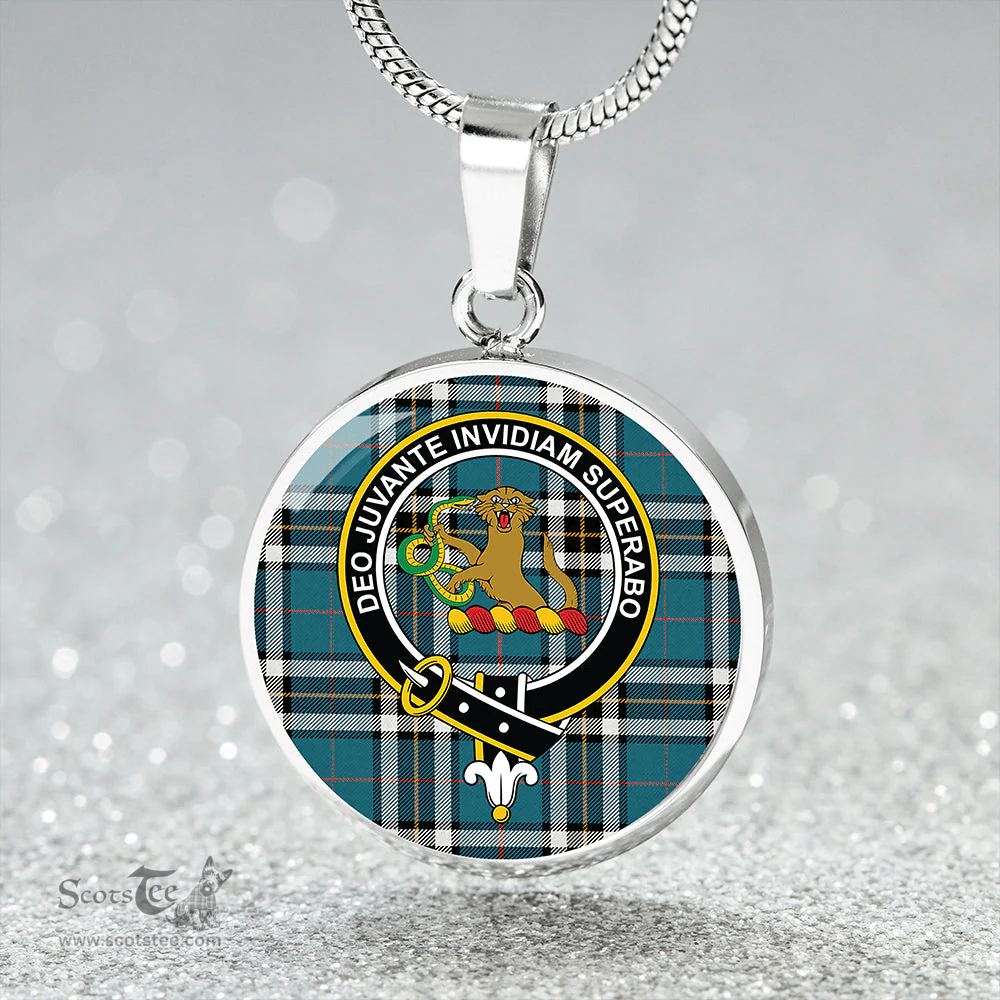 Scottish Thomson Blue (MacThomas Blue/Thompson Dress) Ancient Clan Tartan Circle Necklace - Crest Classic Scottish Plaid Tartan Plaid