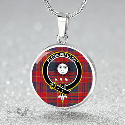 Scottish Pitcairn Heritage Modern Clan Tartan Circle Necklace - Crest Classic Scottish Plaid Tartan Plaid