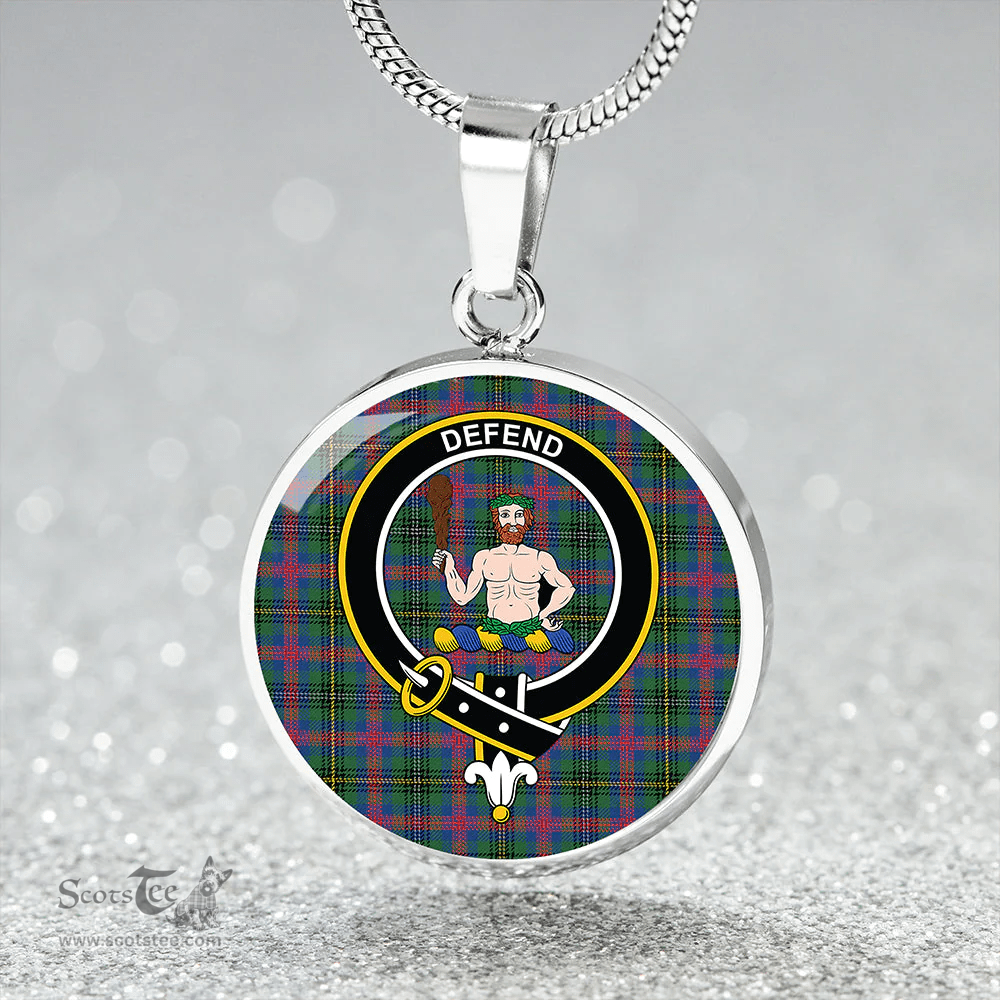 Scottish Wood Modern Clan Tartan Circle Necklace - Crest Classic Scottish Plaid Tartan Plaid