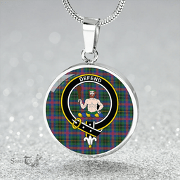Scottish Wood Modern Clan Tartan Circle Necklace - Crest Classic Scottish Plaid Tartan Plaid