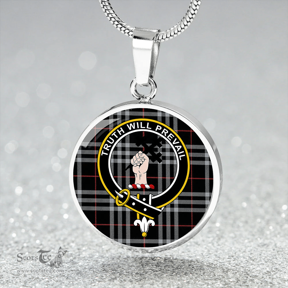Scottish Thomson Navy (Thompson Navy) Ancient Clan Tartan Circle Necklace - Crest Classic Scottish Plaid Tartan Plaid