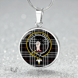 Scottish Thomson Navy (Thompson Navy) Ancient Clan Tartan Circle Necklace - Crest Classic Scottish Plaid Tartan Plaid
