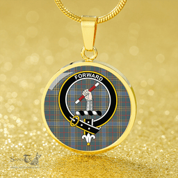 Scottish Balfour Blue Weathered Clan Tartan Circle Necklace - Crest Classic Scottish Plaid Tartan Plaid