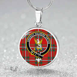 Scottish Stewart of Fingask #2 Modern Clan Tartan Circle Necklace - Crest Classic Scottish Plaid Tartan Plaid