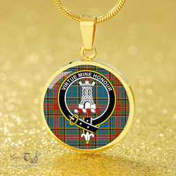 Scottish Beaton Ancient Clan Tartan Circle Necklace - Crest Classic Scottish Plaid Tartan Plaid