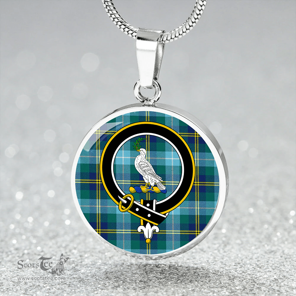 Scottish Porteous Modern Clan Tartan Circle Necklace - Crest Classic Scottish Plaid Tartan Plaid