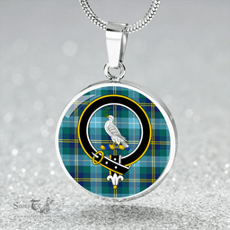 Scottish Porteous Modern Clan Tartan Circle Necklace - Crest Classic Scottish Plaid Tartan Plaid