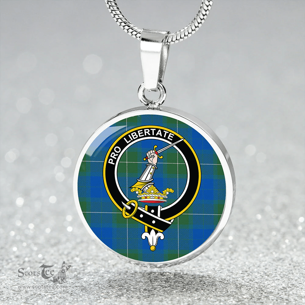 Scottish Wallace Blue (Wallas Blue) Ancient Clan Tartan Circle Necklace - Crest Classic Scottish Plaid Tartan Plaid