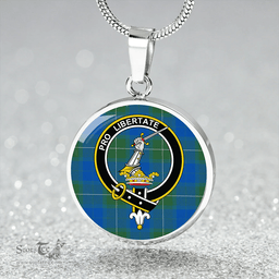 Scottish Wallace Blue (Wallas Blue) Ancient Clan Tartan Circle Necklace - Crest Classic Scottish Plaid Tartan Plaid