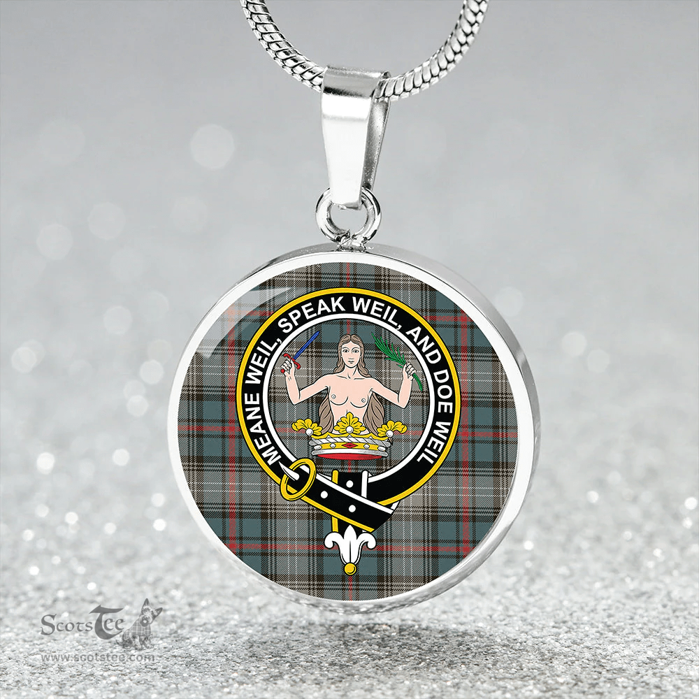 Scottish Urquhart #2 Weathered Clan Tartan Circle Necklace - Crest Classic Scottish Plaid Tartan Plaid