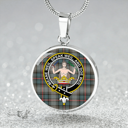 Scottish Urquhart #2 Weathered Clan Tartan Circle Necklace - Crest Classic Scottish Plaid Tartan Plaid