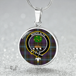 Scottish Mowat (Clans Originaux) Weathered Clan Tartan Circle Necklace - Crest Classic Scottish Plaid Tartan Plaid