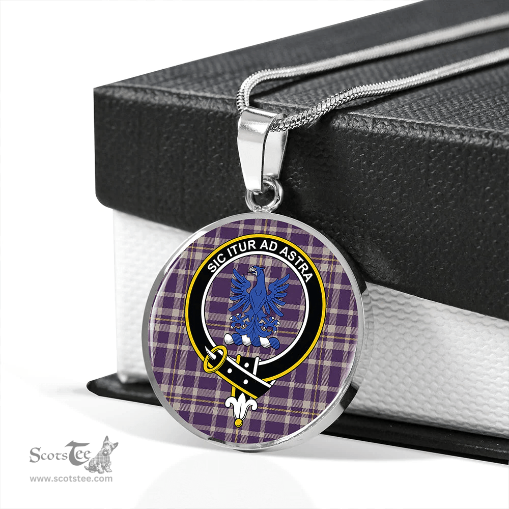 Scottish Ochterlony (Auchterlony) Weathered Clan Tartan Circle Necklace - Crest Classic Scottish Plaid Tartan Plaid