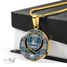 Scottish Barclay Hunting #2 Modern Clan Tartan Circle Necklace - Crest Classic Scottish Plaid Tartan Plaid