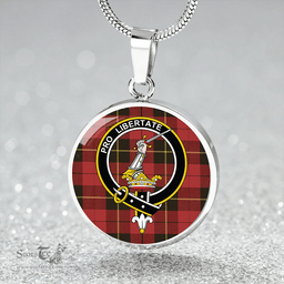 Scottish Wallace (Wallas) Weathered Clan Tartan Circle Necklace - Crest Classic Scottish Plaid Tartan Plaid