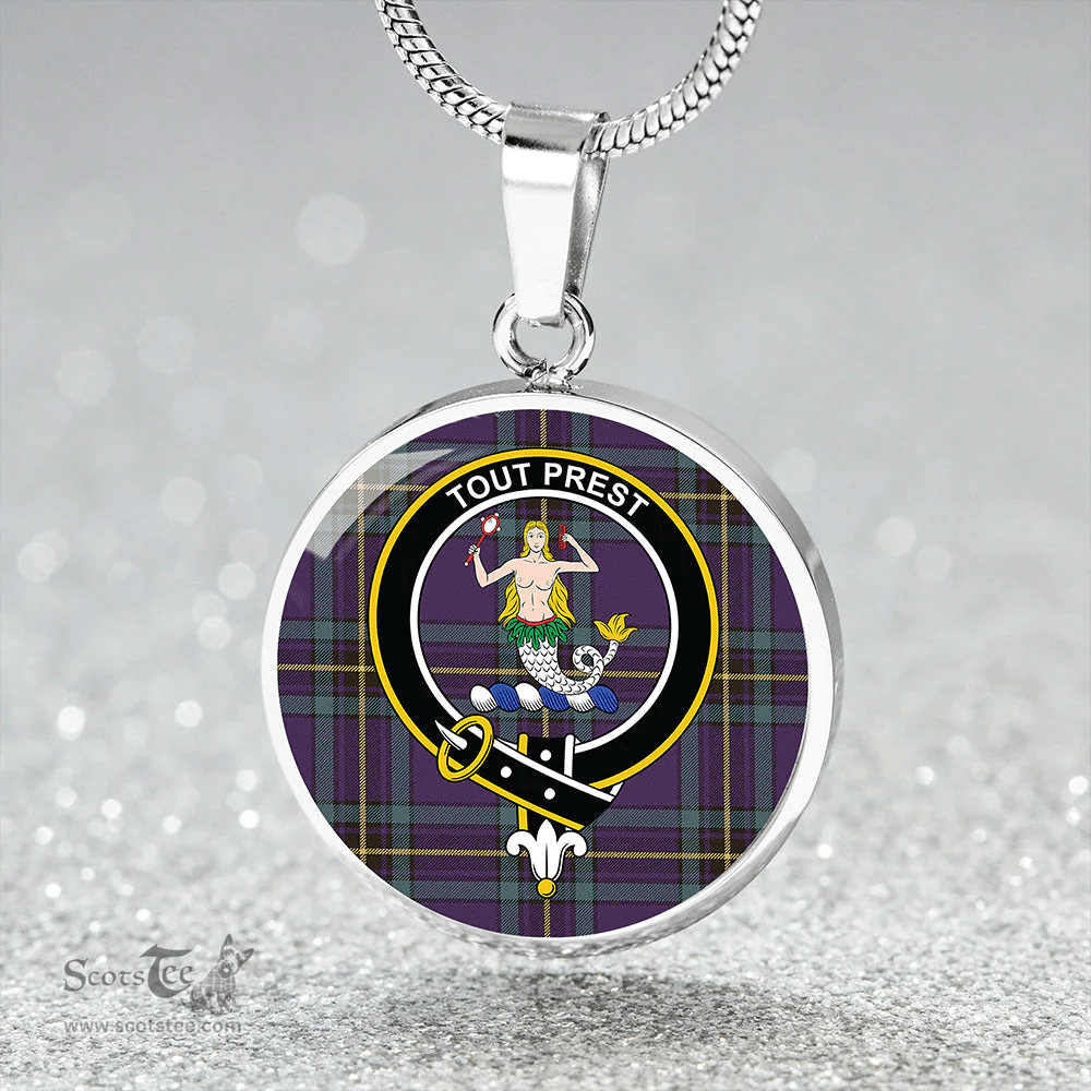 Scottish Murray of Elibank Weathered Clan Tartan Circle Necklace - Crest Classic Scottish Plaid Tartan Plaid