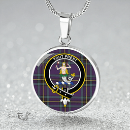 Scottish Murray of Elibank Weathered Clan Tartan Circle Necklace - Crest Classic Scottish Plaid Tartan Plaid