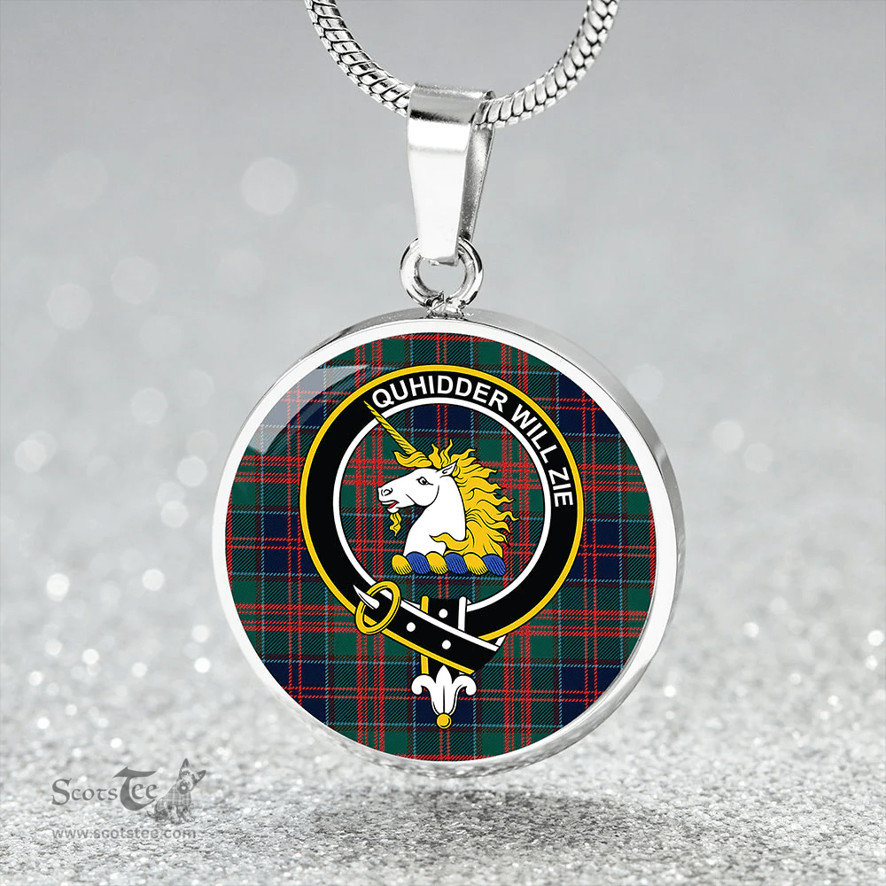 Scottish Stewart of Appin Hunting Modern Clan Tartan Circle Necklace - Crest Classic Scottish Plaid Tartan Plaid