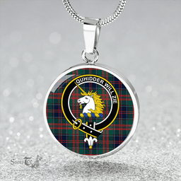 Scottish Stewart of Appin Hunting Modern Clan Tartan Circle Necklace - Crest Classic Scottish Plaid Tartan Plaid