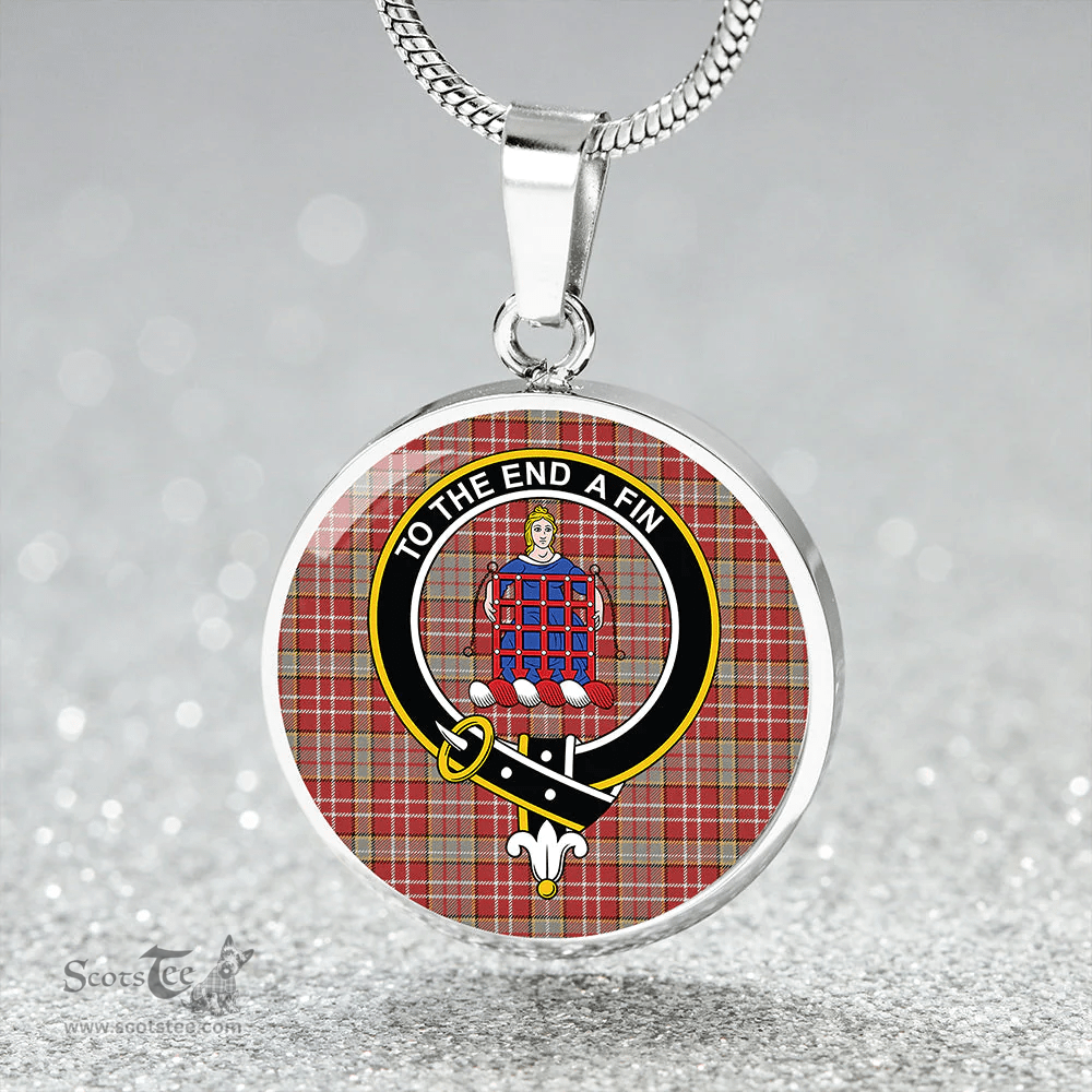 Scottish Ogilvie Weathered Clan Tartan Circle Necklace - Crest Classic Scottish Plaid Tartan Plaid