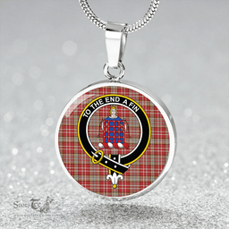 Scottish Ogilvie Weathered Clan Tartan Circle Necklace - Crest Classic Scottish Plaid Tartan Plaid
