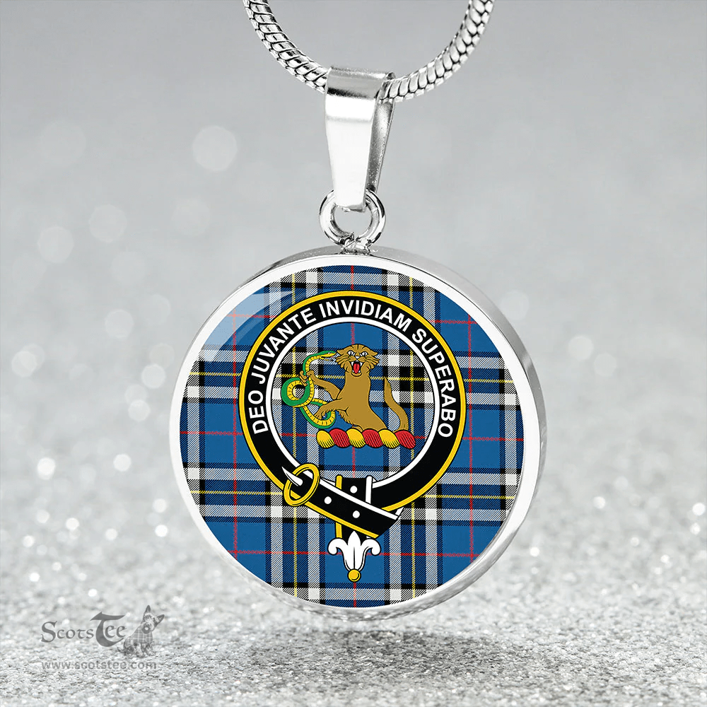 Scottish Thomson Blue (MacThomas Blue/Thompson Dress) Modern Clan Tartan Circle Necklace - Crest Classic Scottish Plaid Tartan Plaid