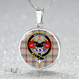 Scottish Miss MacDougal (Personal) (MacLeod Arisaid) Weathered Clan Tartan Circle Necklace - Crest Classic Scottish Plaid Tartan Plaid