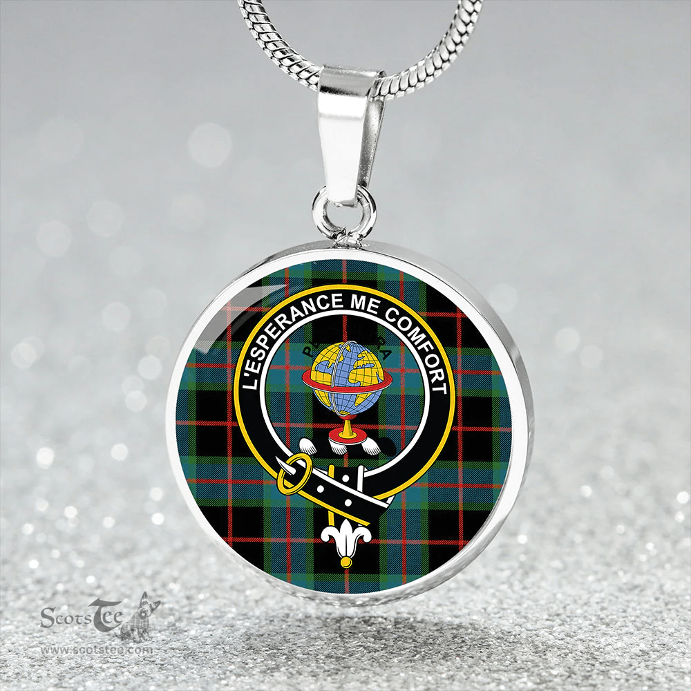 Scottish Nairn Ancient Clan Tartan Circle Necklace - Crest Classic Scottish Plaid Tartan Plaid