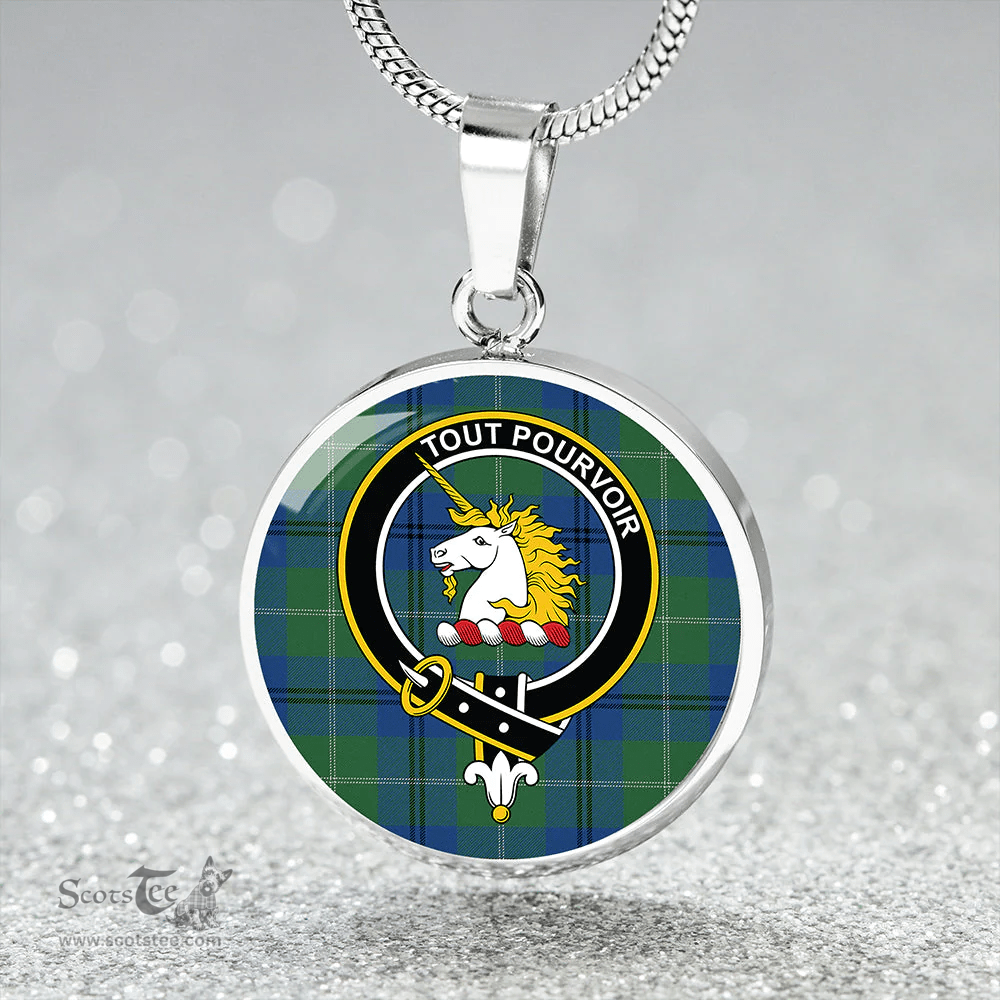 Scottish Oliphant Modern Clan Tartan Circle Necklace - Crest Classic Scottish Plaid Tartan Plaid