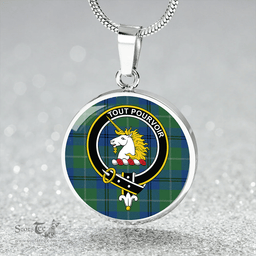 Scottish Oliphant Modern Clan Tartan Circle Necklace - Crest Classic Scottish Plaid Tartan Plaid