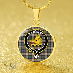 Scottish Campbell Weathered 2 Clan Tartan Circle Necklace - Crest Classic Scottish Plaid Tartan Plaid