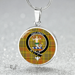 Scottish Murray Mungo Weathered Clan Tartan Circle Necklace - Crest Classic Scottish Plaid Tartan Plaid