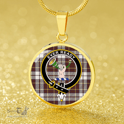 Scottish Burns Battalion Weathered Clan Tartan Circle Necklace - Crest Classic Scottish Plaid Tartan Plaid
