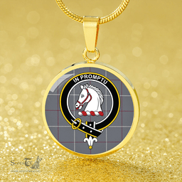 Scottish Dunbar of Pitgaveny Clan Tartan Circle Necklace - Crest Classic Scottish Plaid Tartan Plaid