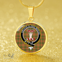 Scottish Donachie of Brockloch Hunting Modern Clan Tartan Circle Necklace - Crest Classic Scottish Plaid Tartan Plaid