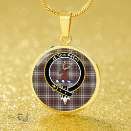 Scottish Fraser Hunting Dress Weathered Clan Tartan Circle Necklace - Crest Classic Scottish Plaid Tartan Plaid