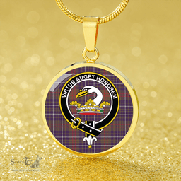 Scottish Edmonstone Weathered Clan Tartan Circle Necklace - Crest Classic Scottish Plaid Tartan Plaid
