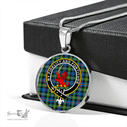 Scottish Farquharson Ancient Clan Tartan Circle Necklace - Crest Classic Scottish Plaid Tartan Plaid