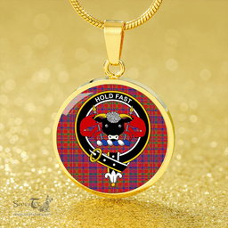 Scottish MacLeod Red Modern Clan Tartan Circle Necklace - Crest Classic Scottish Plaid Tartan Plaid