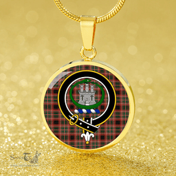 Scottish Innes of Cowie Modern Clan Tartan Circle Necklace - Crest Classic Scottish Plaid Tartan Plaid
