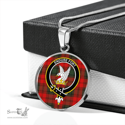 Scottish Lindsay Black lines Modern Clan Tartan Circle Necklace - Crest Classic Scottish Plaid Tartan Plaid