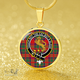 Scottish Caledonian (MacKintosh #3) Modern Clan Tartan Circle Necklace - Crest Classic Scottish Plaid Tartan Plaid