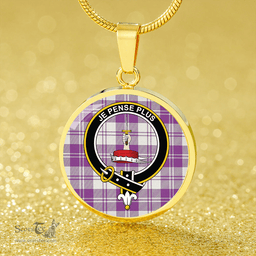 Scottish Erskine Dress Purple Clan Tartan Circle Necklace - Crest Classic Scottish Plaid Tartan Plaid