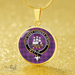 Scottish Bryson Weathered Clan Tartan Circle Necklace - Crest Classic Scottish Plaid Tartan Plaid