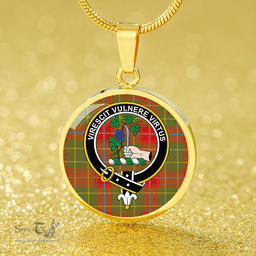 Scottish Burnett of Powis Modern Clan Tartan Circle Necklace - Crest Classic Scottish Plaid Tartan Plaid