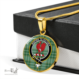 Scottish Currie Ancient Clan Tartan Circle Necklace - Crest Classic Scottish Plaid Tartan Plaid