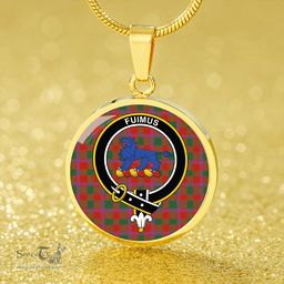 Scottish Bruce Old Ancient Clan Tartan Circle Necklace - Crest Classic Scottish Plaid Tartan Plaid