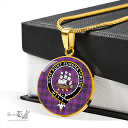 Scottish Bryson Weathered Clan Tartan Circle Necklace - Crest Classic Scottish Plaid Tartan Plaid